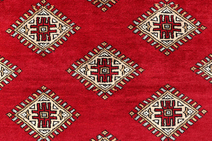 Red Pakistani Jaldar Rug 3' 11" x 7' Hand-Knotted | No. QA59924