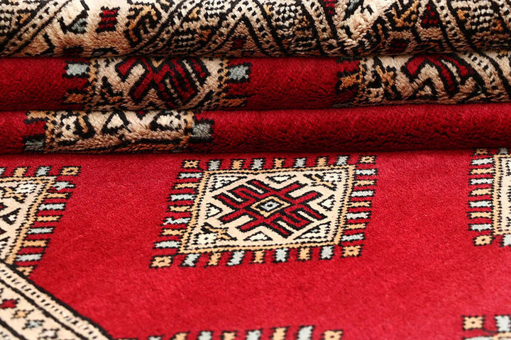 Red Pakistani Jaldar Rug 3' 11" x 7' Hand-Knotted | No. QA59924