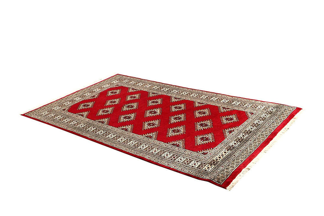 Red Pakistani Jaldar Rug 3' 11" x 7' Hand-Knotted | No. QA59924