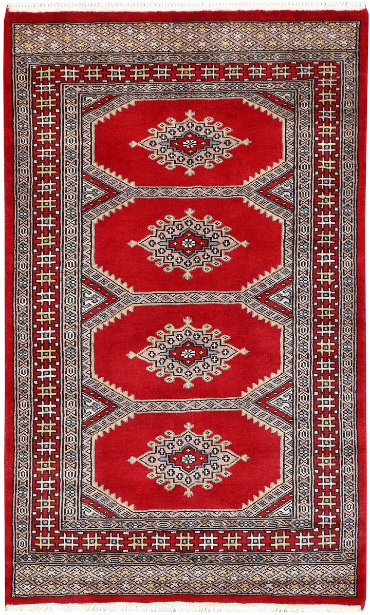 Firebrick Red Pakistani Jaldar Rug 2' 7" x 4' 2" Hand-Knotted | No. QA59940