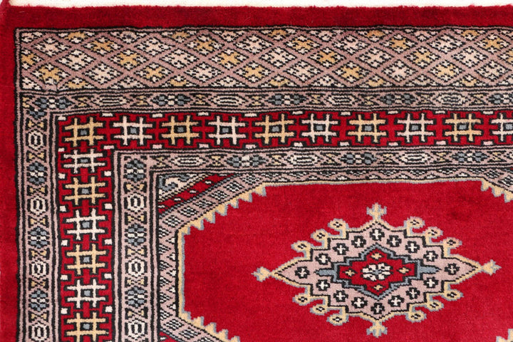 Firebrick Red Pakistani Jaldar Rug 2' 7" x 4' 2" Hand-Knotted | No. QA59940