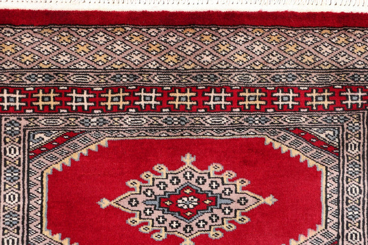 Firebrick Red Pakistani Jaldar Rug 2' 7" x 4' 2" Hand-Knotted | No. QA59940