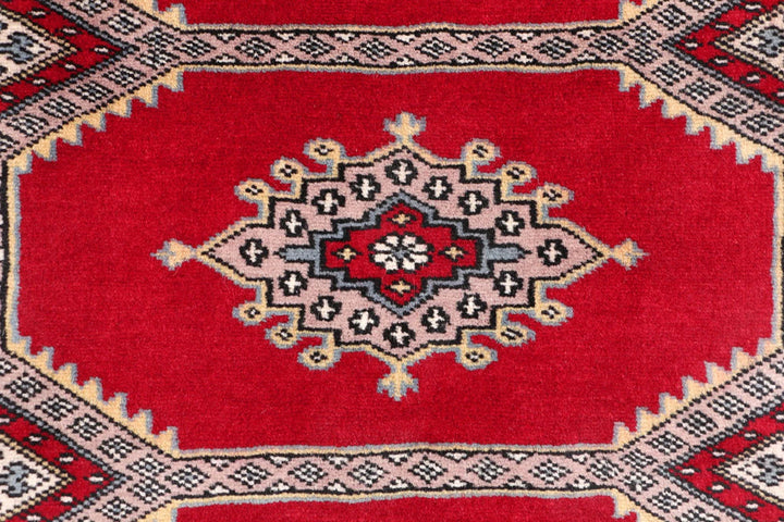 Firebrick Red Pakistani Jaldar Rug 2' 7" x 4' 2" Hand-Knotted | No. QA59940