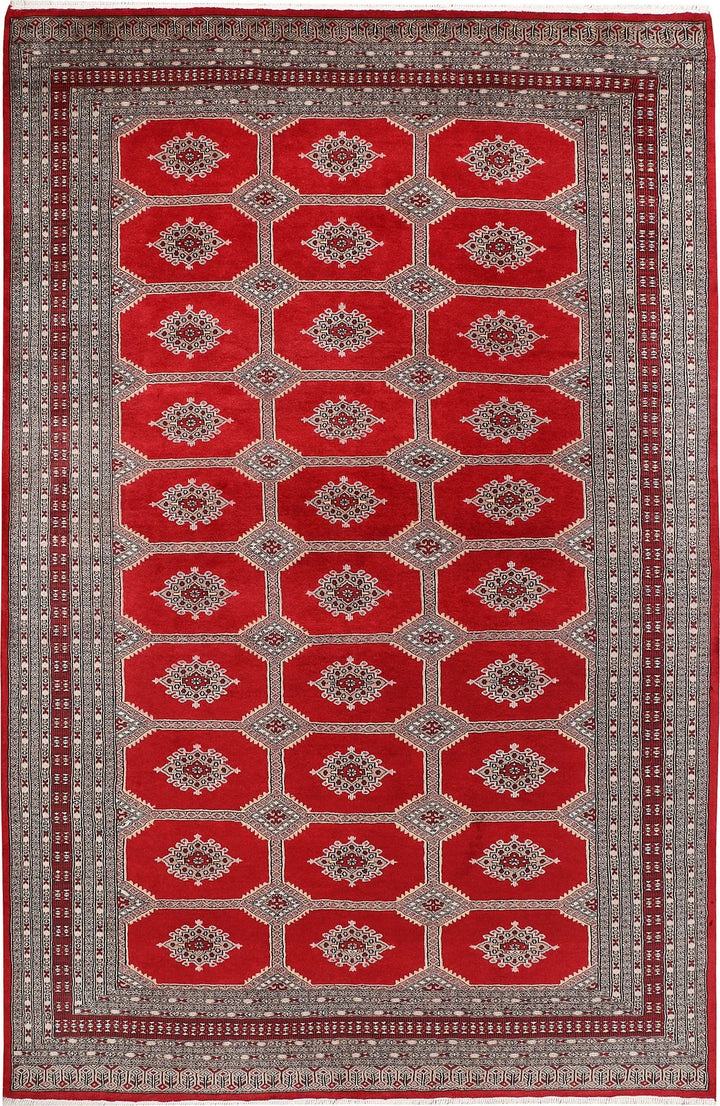 Firebrick Pakistani Jaldar Rug 6' 8" x 10' 4" Hand-Knotted | No. QA59968