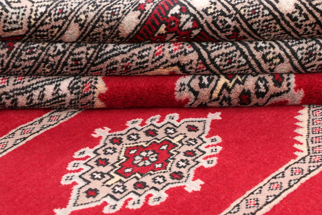 Firebrick Pakistani Jaldar Rug 6' 8" x 10' 4" Hand-Knotted | No. QA59968