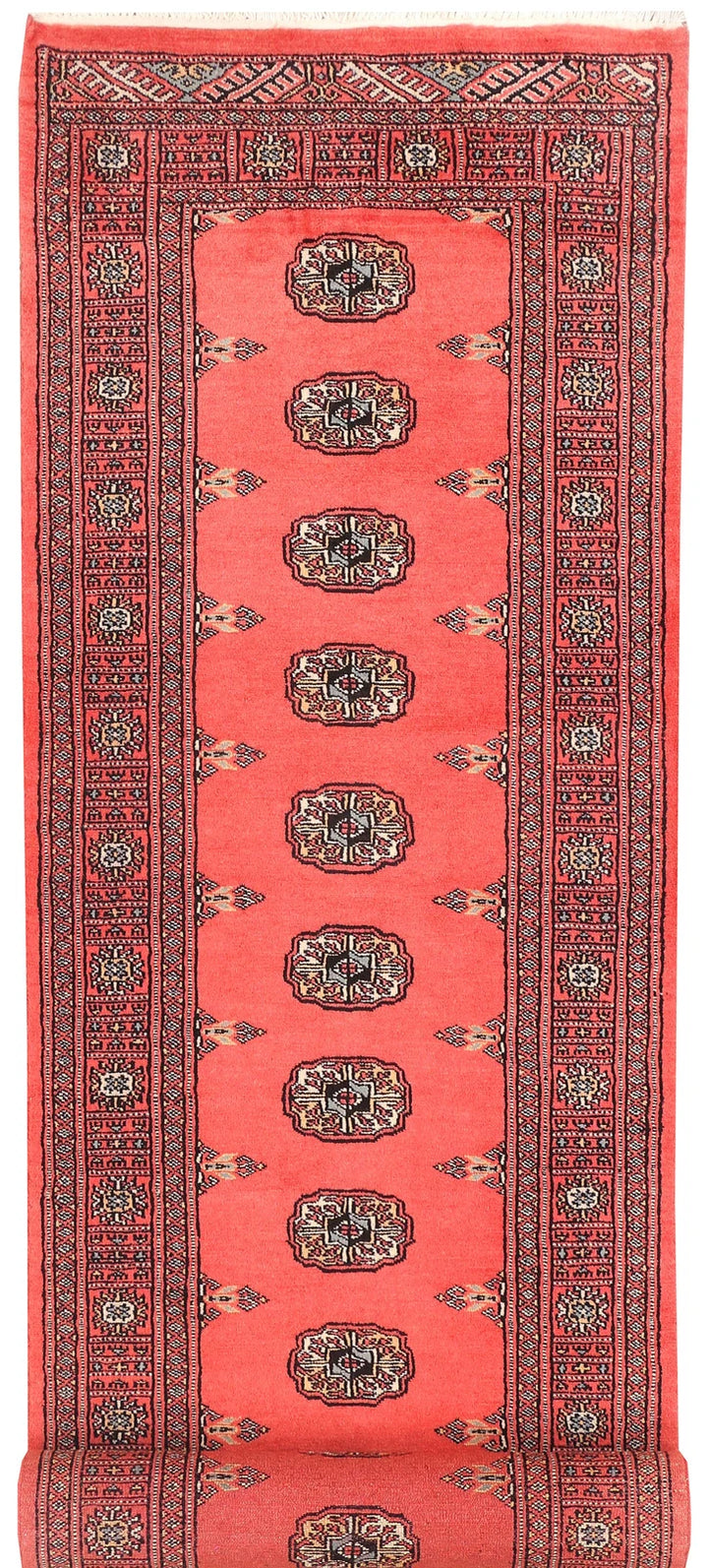 Salmon Pakistani Bokhara Rug 2'8" x 10'9" Hand-Knotted | No. QA60077