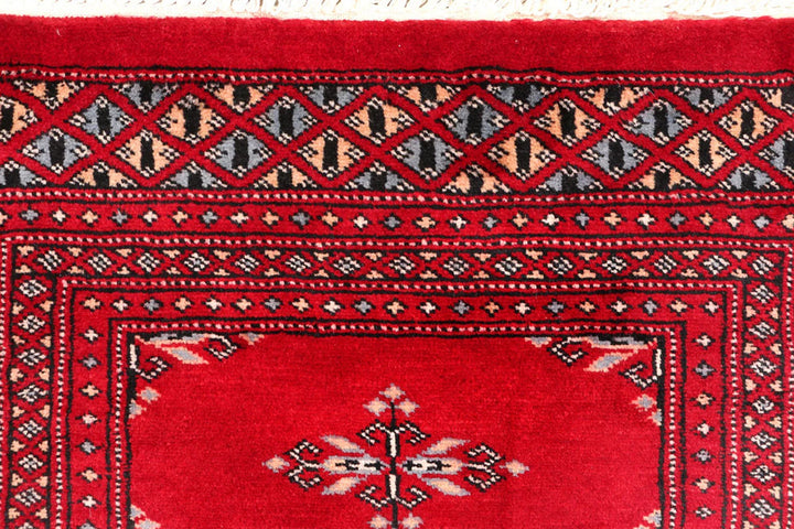 Dark Red Pakistani Butterfly Rug 2' 1" x 5' 9" Hand-Knotted | No. QA60091