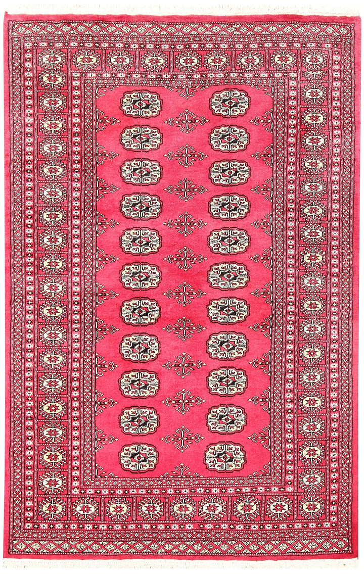 Pink Pakistani Bokhara Rug 4' x 6'2" Hand-Knotted | No. QA60132