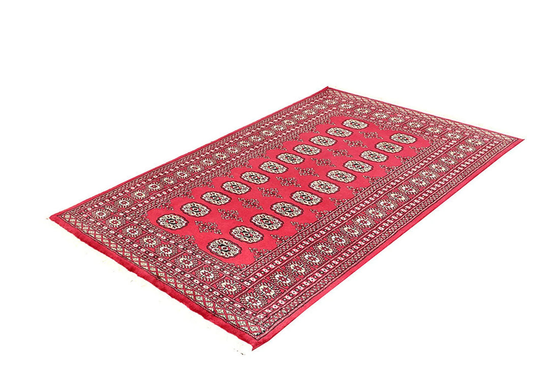 Pink Pakistani Bokhara Rug 4' x 6'2" Hand-Knotted | No. QA60132