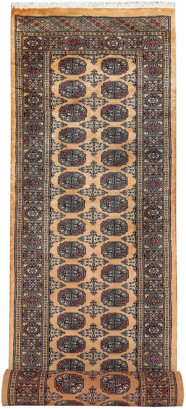 Sandy Brown Pakistani Bokhara Rug 2' 7" x 10' 9" Hand-Knotted | No. QA60186