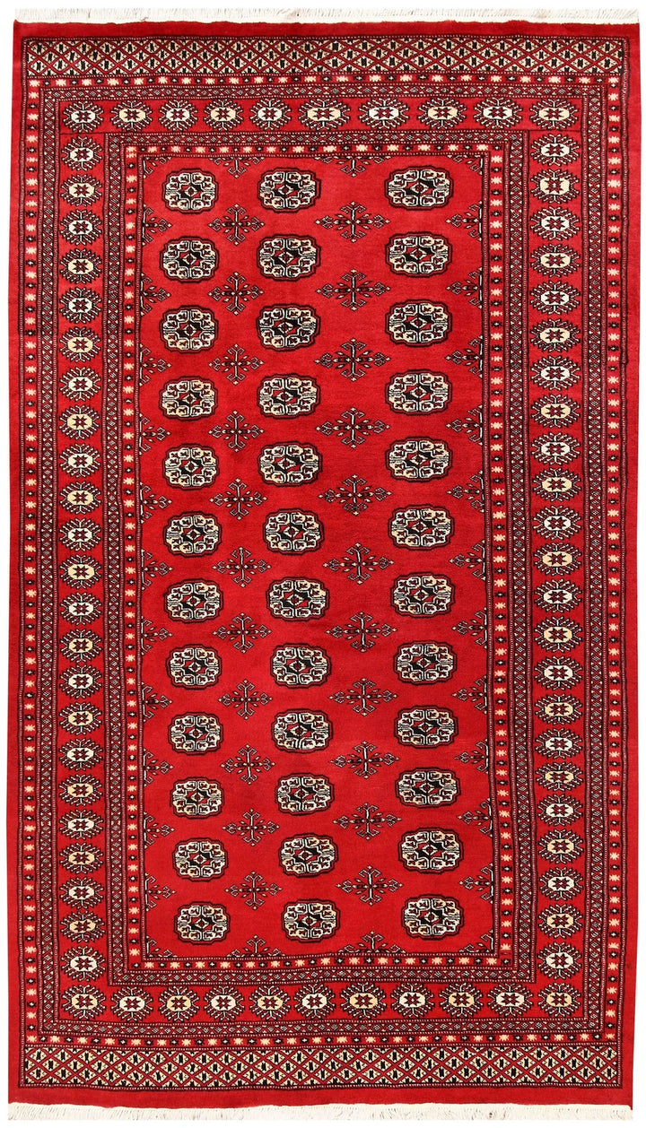 Red Bokhara Rug 4' 11" x 8' 6" Hand-Knotted | No. QA60197