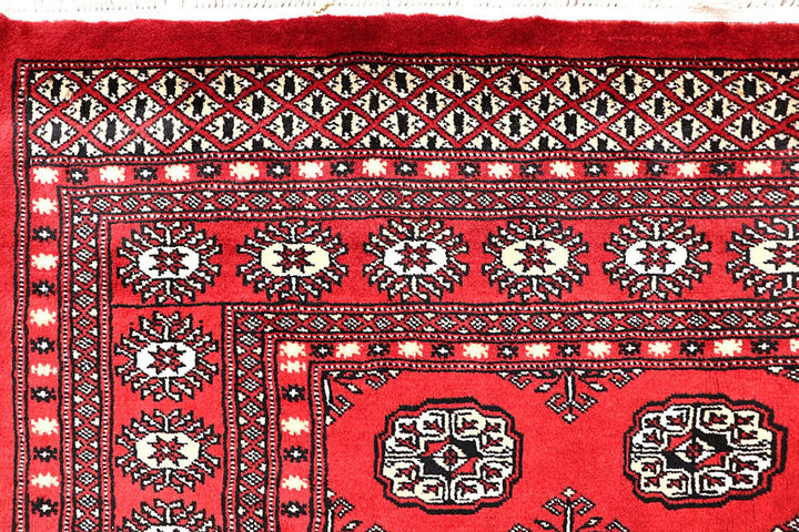 Red Bokhara Rug 4' 11" x 8' 6" Hand-Knotted | No. QA60197