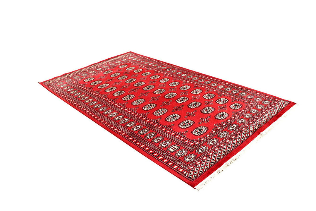 Red Bokhara Rug 4' 11" x 8' 6" Hand-Knotted | No. QA60197