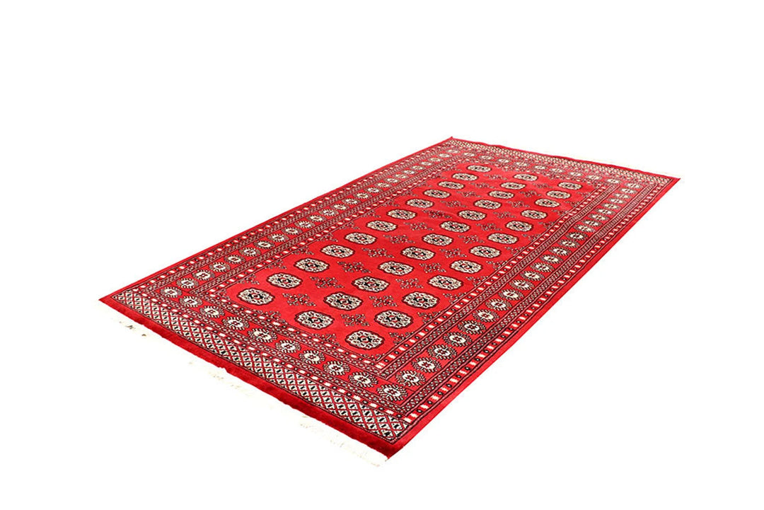 Red Bokhara Rug 4' 11" x 8' 6" Hand-Knotted | No. QA60197