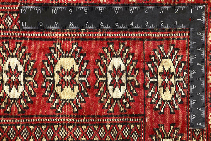 Red Bokhara Rug 4' 11" x 8' 6" Hand-Knotted | No. QA60197