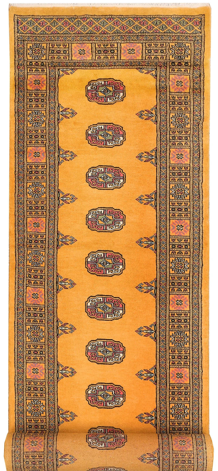 Gold Pakistani Bokhara Rug 2' 7" x 12' 8" Hand-Knotted | No. QA60209