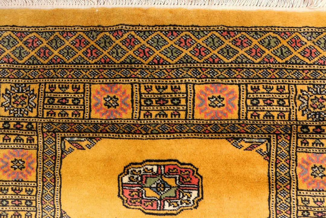 Gold Pakistani Bokhara Rug 2' 7" x 12' 8" Hand-Knotted | No. QA60209