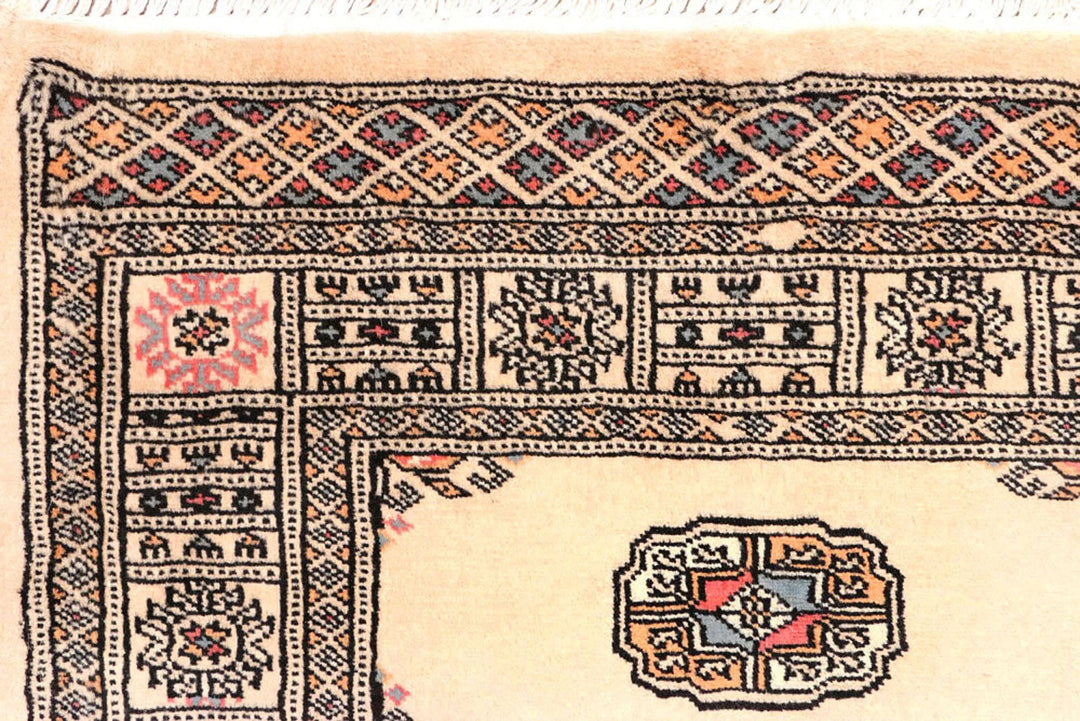 Antique White Pakistani Bokhara Rug 2' 7" x 10' 8" Hand-Knotted | No. QA60222