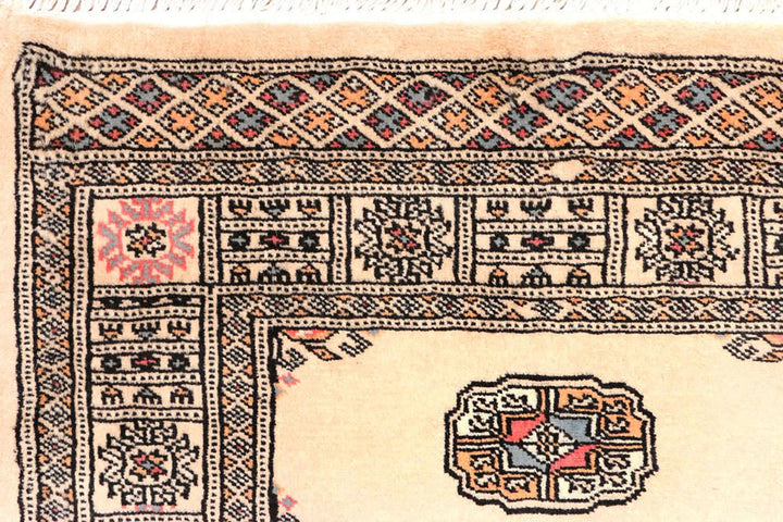 Antique White Pakistani Bokhara Rug 2' 7" x 10' 8" Hand-Knotted | No. QA60222
