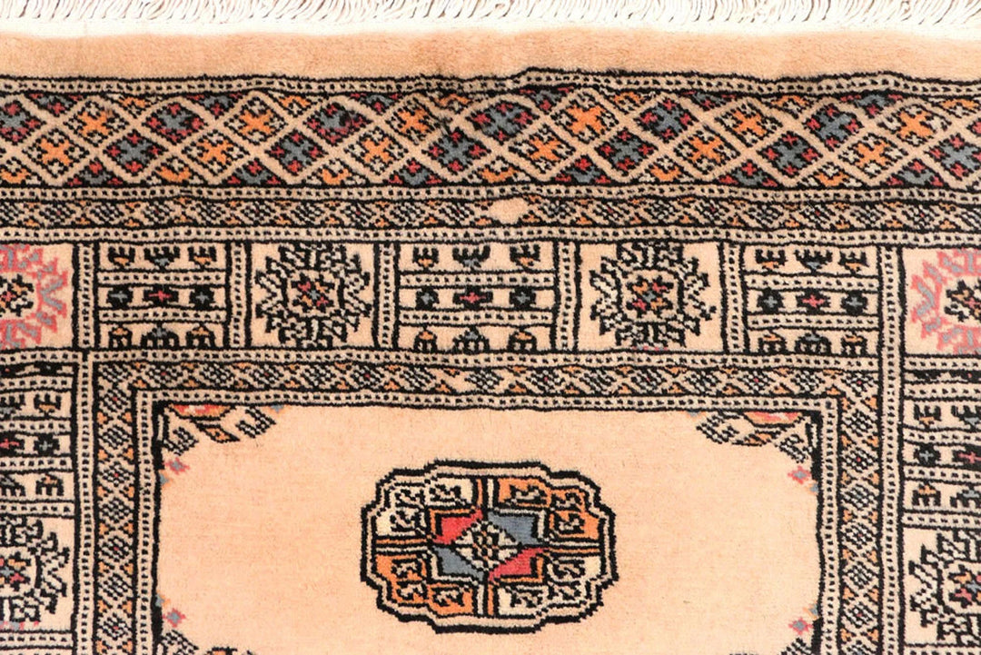 Antique White Pakistani Bokhara Rug 2' 7" x 10' 8" Hand-Knotted | No. QA60222