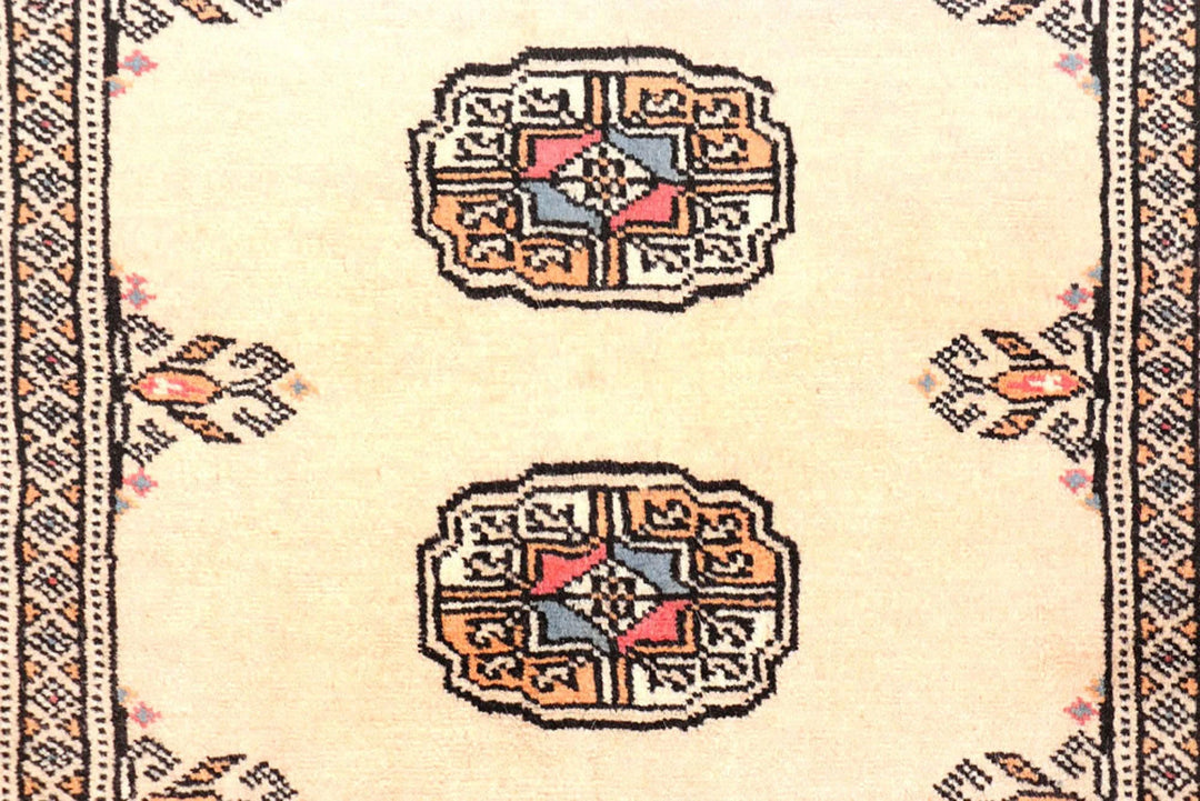 Antique White Pakistani Bokhara Rug 2' 7" x 10' 8" Hand-Knotted | No. QA60222