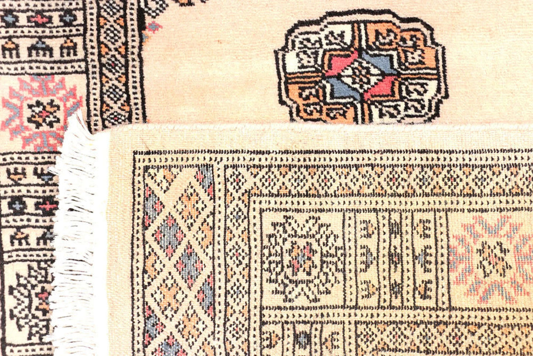 Antique White Pakistani Bokhara Rug 2' 7" x 10' 8" Hand-Knotted | No. QA60222