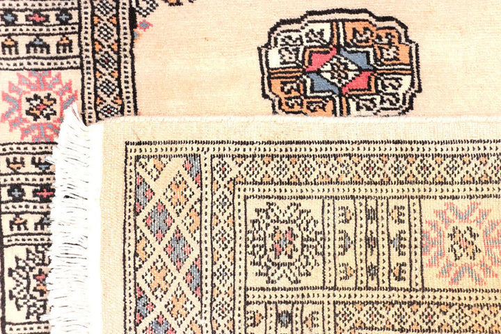 Antique White Pakistani Bokhara Rug 2' 7" x 10' 8" Hand-Knotted | No. QA60222