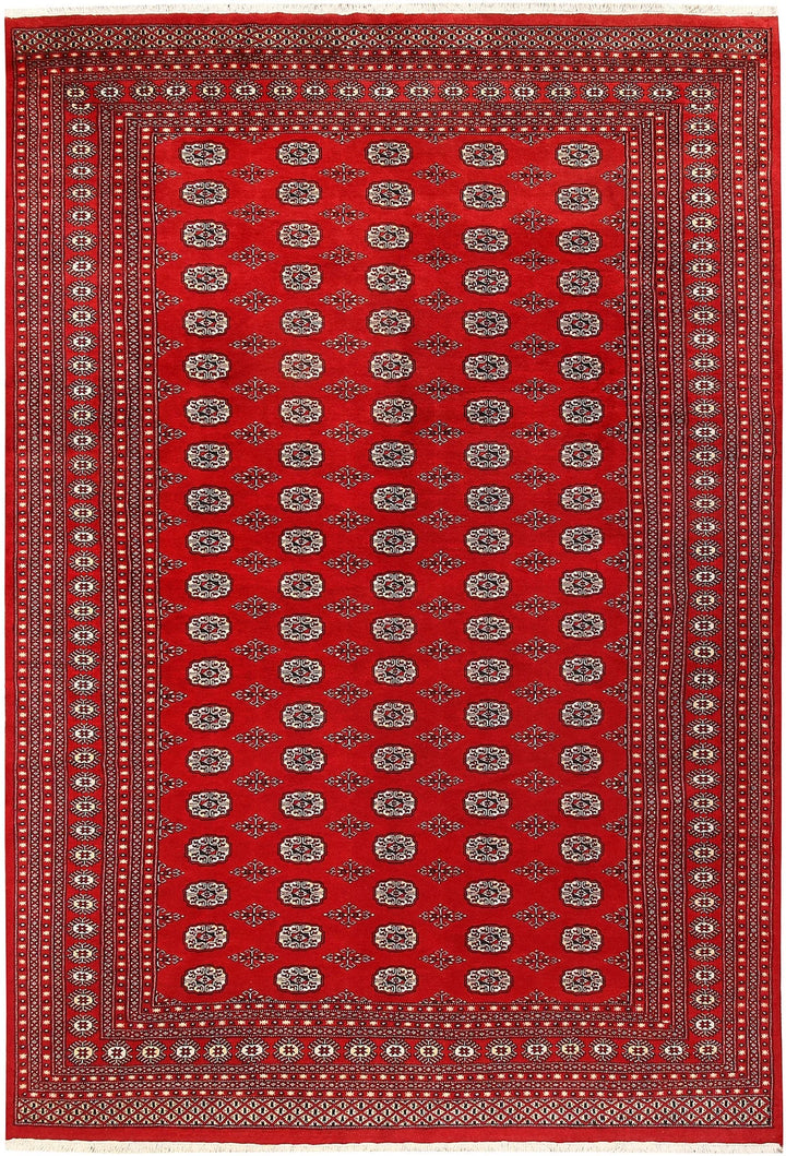 Firebrick Red Pakistani Bokhara Rug 8' 9" x 12' 9" Hand-Knotted | No. QA60232