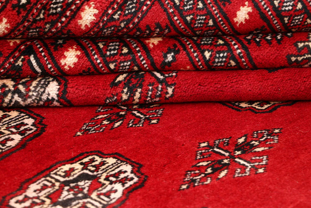 Firebrick Red Pakistani Bokhara Rug 8' 9" x 12' 9" Hand-Knotted | No. QA60232
