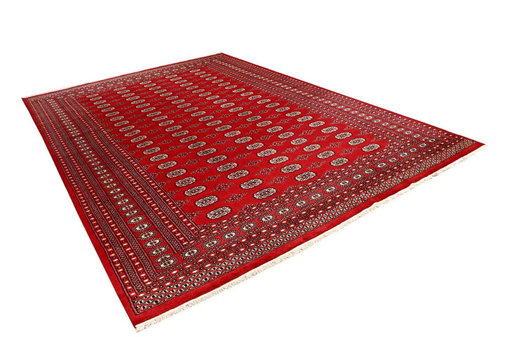 Firebrick Red Pakistani Bokhara Rug 8' 9" x 12' 9" Hand-Knotted | No. QA60232