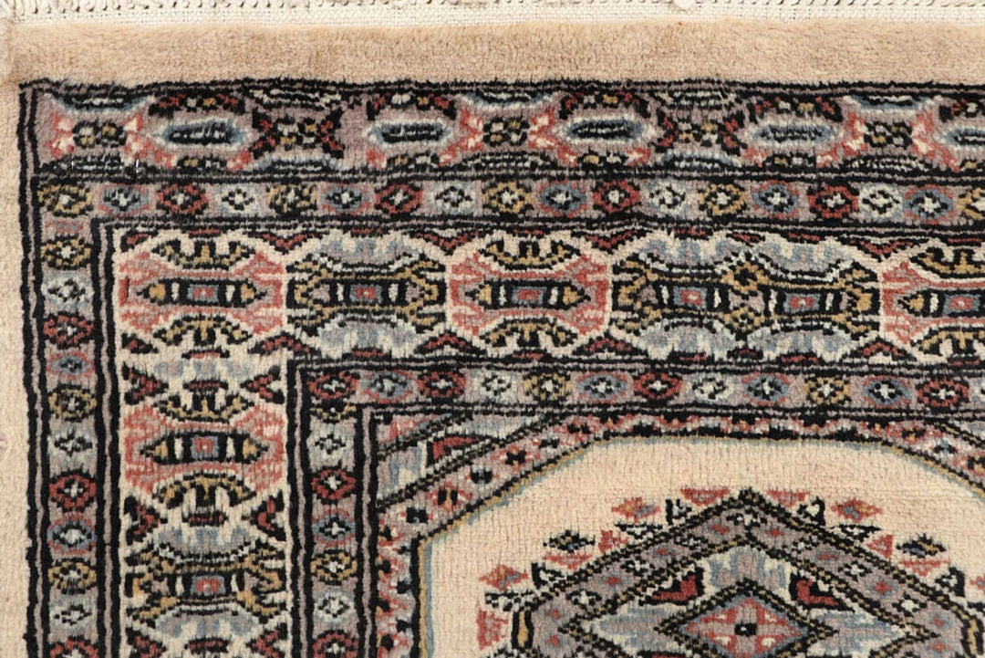White Pakistani Jaldar Rug 2' 4" x 8' 9" Hand-Knotted | No. QA60240