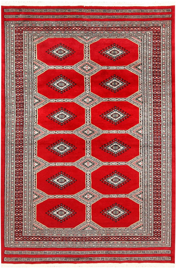 Red Pakistani Jaldar Rug 4' 7" x 6' 10" Hand-Knotted | No. QA60252