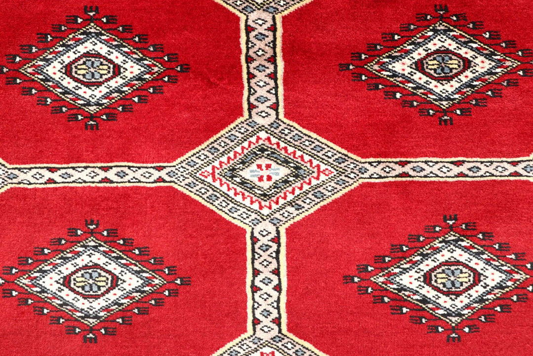 Red Pakistani Jaldar Rug 4' 7" x 6' 10" Hand-Knotted | No. QA60252
