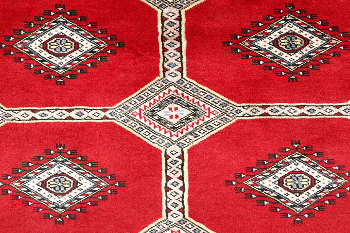 Red Pakistani Jaldar Rug 4' 7" x 6' 10" Hand-Knotted | No. QA60252