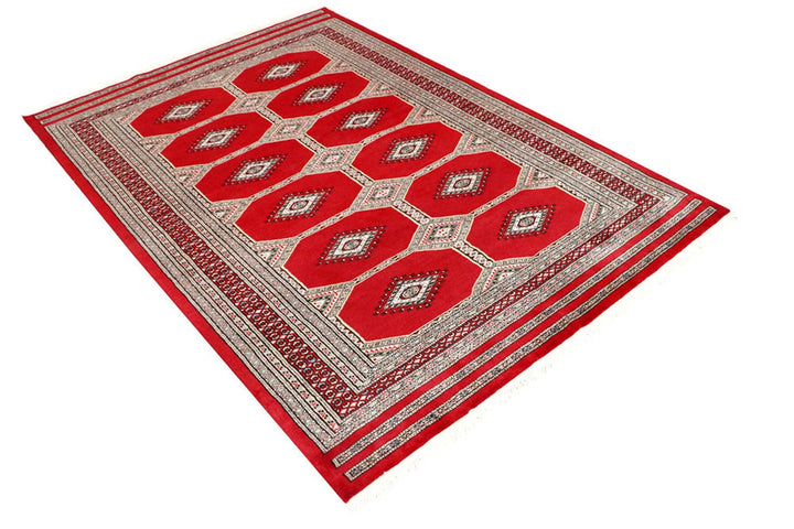 Red Pakistani Jaldar Rug 4' 7" x 6' 10" Hand-Knotted | No. QA60252