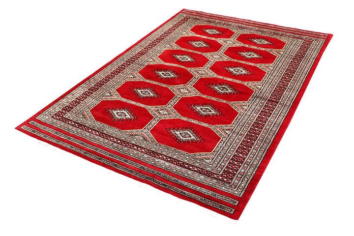 Red Pakistani Jaldar Rug 4' 7" x 6' 10" Hand-Knotted | No. QA60252