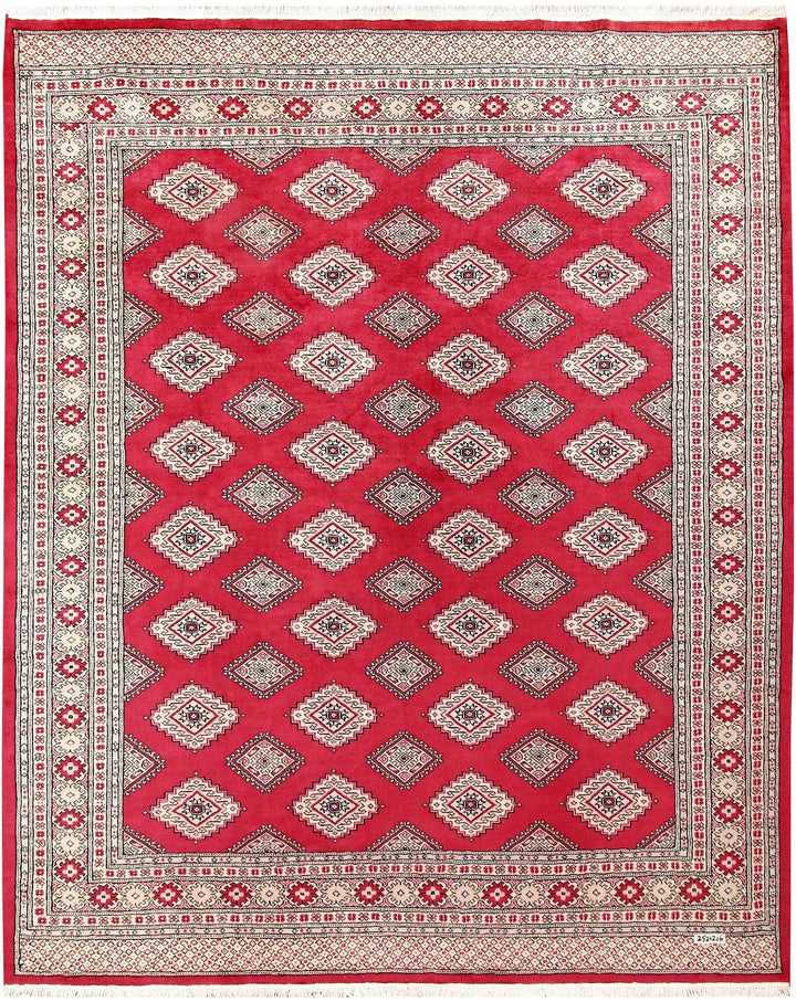 Firebrick Red Pakistani Jaldar Rug 6' 9" x 8' 3" Hand-Knotted | No. QA60306