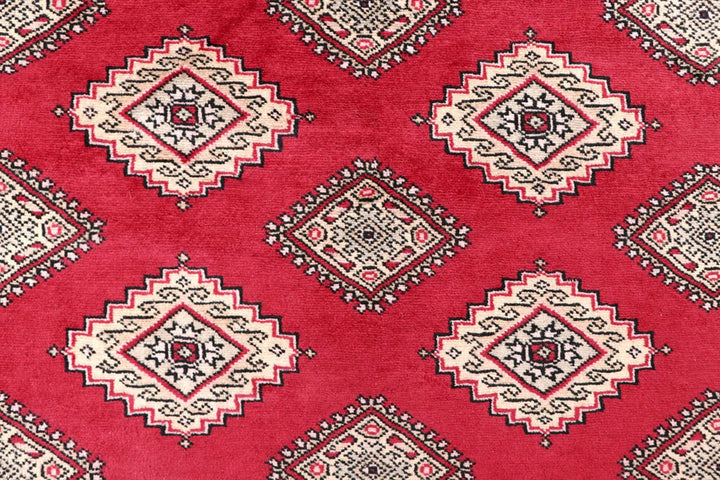 Firebrick Red Pakistani Jaldar Rug 6' 9" x 8' 3" Hand-Knotted | No. QA60306