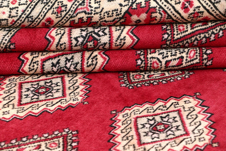 Firebrick Red Pakistani Jaldar Rug 6' 9" x 8' 3" Hand-Knotted | No. QA60306