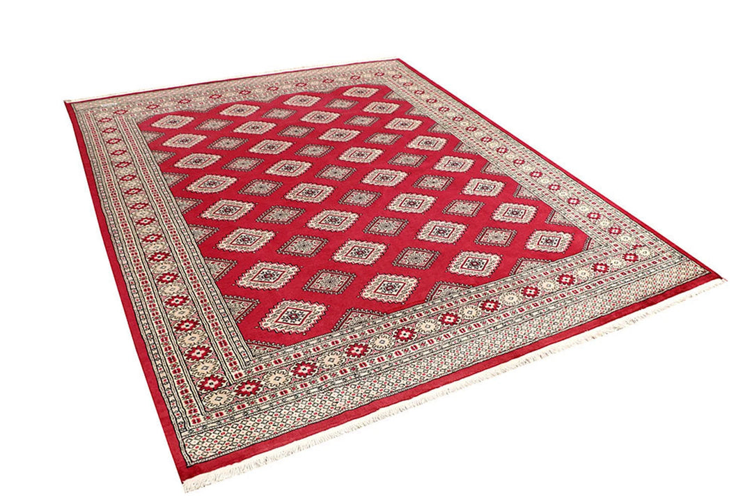 Firebrick Red Pakistani Jaldar Rug 6' 9" x 8' 3" Hand-Knotted | No. QA60306