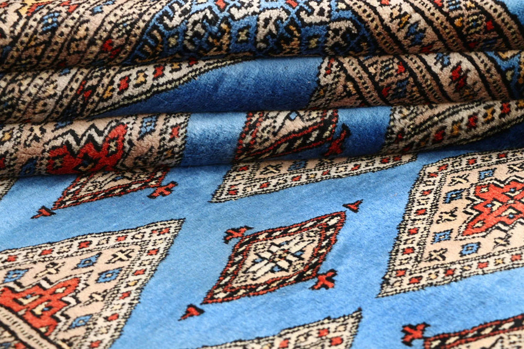 Light Sky Blue Pakistani Jaldar Rug 4' x 5'3" Hand-Knotted | No. QA60529