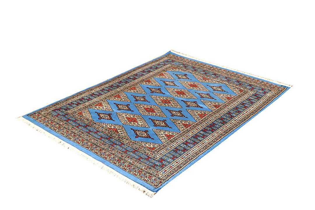 Light Sky Blue Pakistani Jaldar Rug 4' x 5'3" Hand-Knotted | No. QA60529