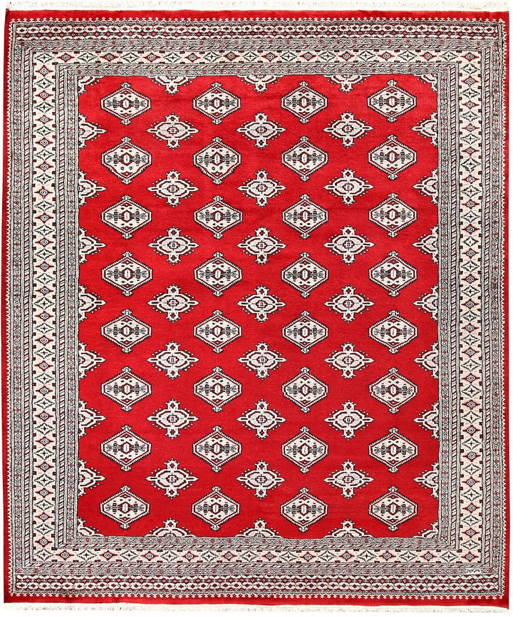 Red Pakistani Jaldar Rug 6' 7" x 7' 11" Hand-Knotted | No. QA60559