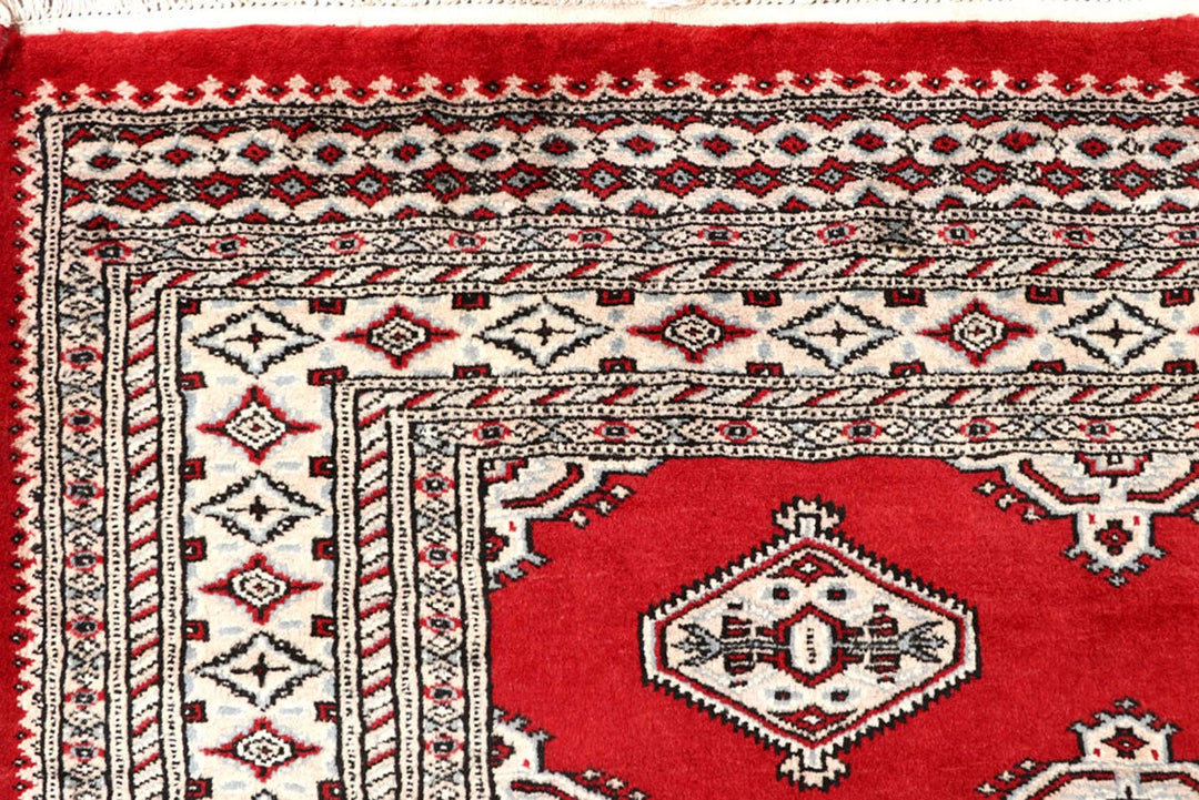 Red Pakistani Jaldar Rug 6' 7" x 7' 11" Hand-Knotted | No. QA60559