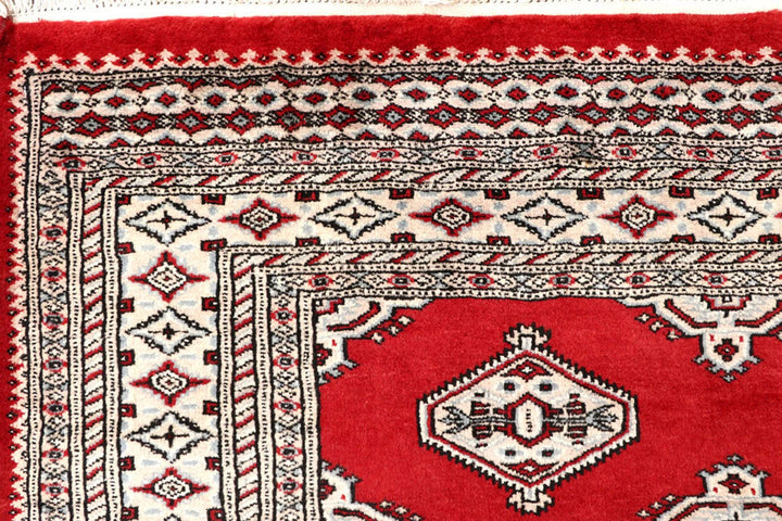 Red Pakistani Jaldar Rug 6' 7" x 7' 11" Hand-Knotted | No. QA60559