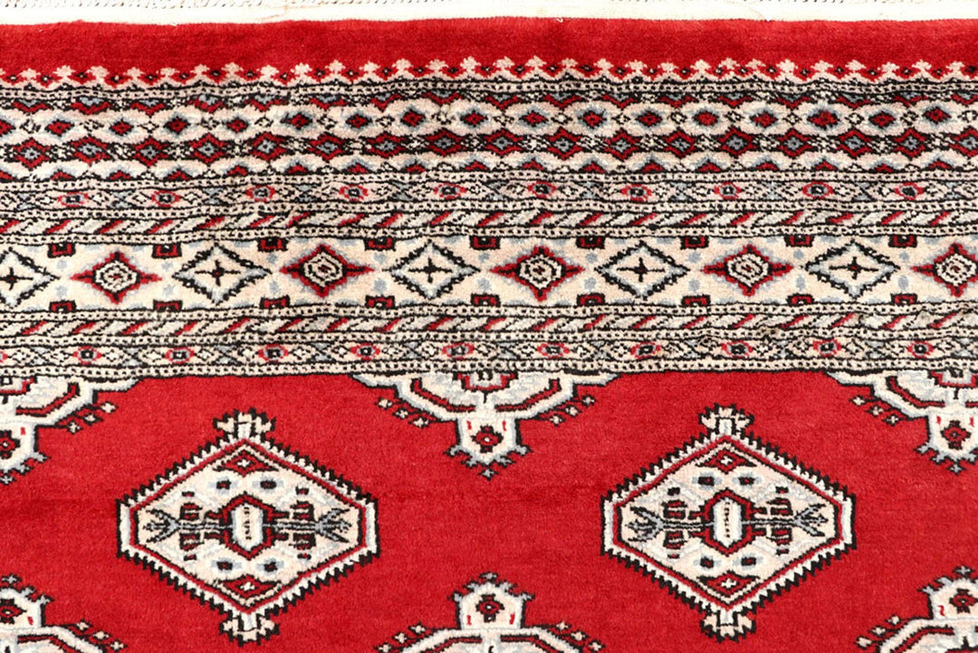 Red Pakistani Jaldar Rug 6' 7" x 7' 11" Hand-Knotted | No. QA60559