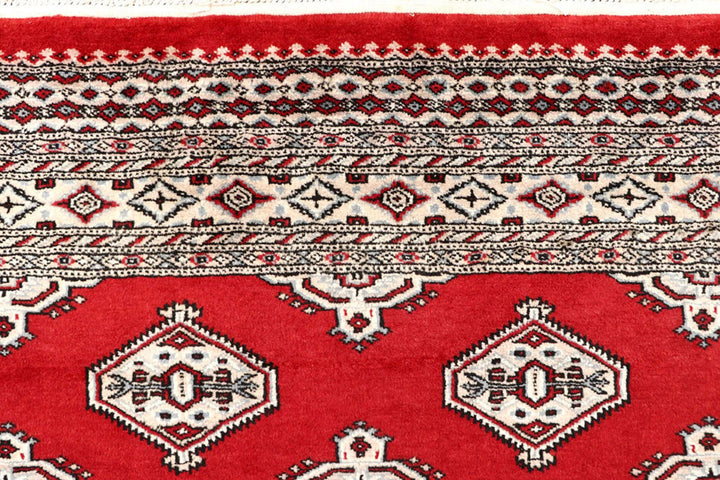 Red Pakistani Jaldar Rug 6' 7" x 7' 11" Hand-Knotted | No. QA60559