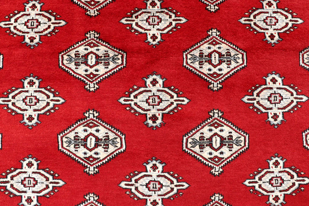 Red Pakistani Jaldar Rug 6' 7" x 7' 11" Hand-Knotted | No. QA60559