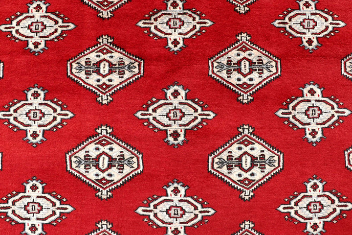 Red Pakistani Jaldar Rug 6' 7" x 7' 11" Hand-Knotted | No. QA60559