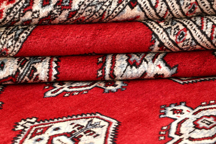Red Pakistani Jaldar Rug 6' 7" x 7' 11" Hand-Knotted | No. QA60559